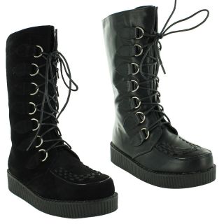   Long Lace Up Punk Rock Gothic Platform Creeper Boots Size 3 4 5 6 7 8