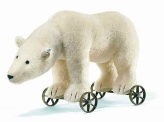 mohair polar bear on wheels 1910 by steiff ean 400544