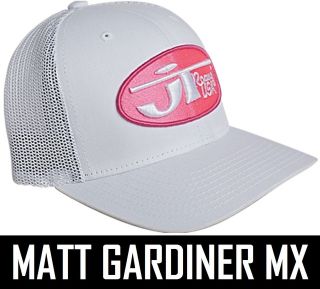 JT RACING OVAL TRUCKER CAP hat flex fit motocross mx white / pink