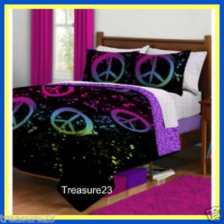 peace signs girls teen full bed in a bag bedding