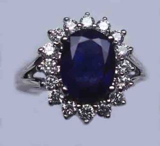 NEW LADY DIANAS BLUE SAPPHIRE DIAMOND ENGAGEMENT RING 14K WHITE GOLD 
