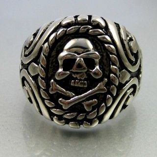   Heavy Biker Black Silver Stainless Steel Skull Bone Mens Ring Size 10