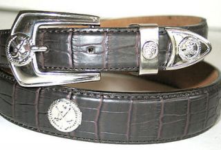 Mens BROWN CrOcO Leather GOLF CONCHO Belt SNAP OFF Buckle L 38 40 x 1 