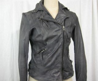 Muubaa Mallow Vintage Distressed Gray Leather Jacket Biker Womens Size 