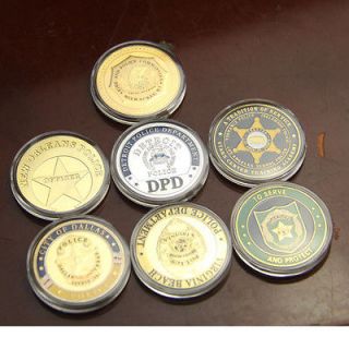 lot of 7 different police challenge coins s517 from china
