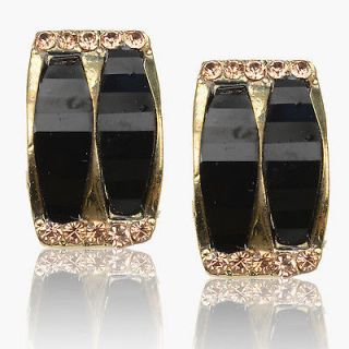   Gold Plated Diamante Crystal Black Juicy Lucite Stud Earrings LXB1778K