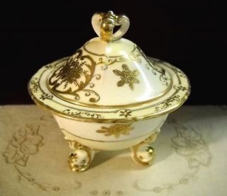 Vintage Japan Hand Painted Footed Bowl w/Lid~Gold Trim~Exquisite