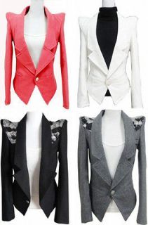   Power Shoulder Tuxedo Coat Suit Blazer Jacket Formal Women OL Lady