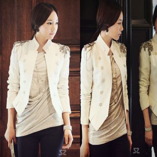   Noble Korean Womens Slim Short Epaulet Blazer Suit Jacket Coat