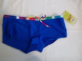   Blue Multi Stripe Waist Boy Leg Swimwear Swim Suit Bikini Black Size L