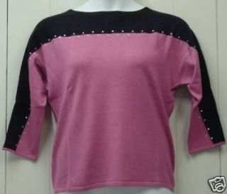 bob mackie sweater w rhinestones size 1x pink black nwt