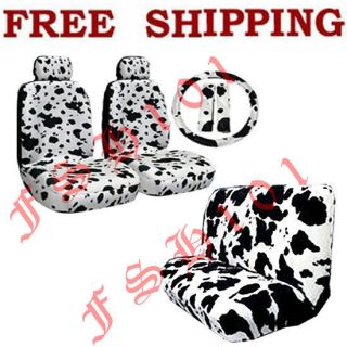 New Set Black White Cow Print Car Seat Covers Steering Wheel Cover 