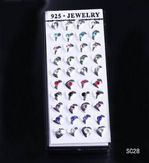 20 pairs / 1 Box Cute Heart Crystal Ear Stud 925 Sterling Silver 