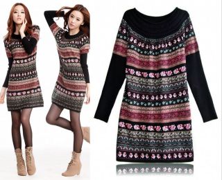 Womens Sweaters S Fashion Jumpers Tops Casual Ethnic Flower Vintage 