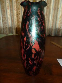 bohemian kralik red swirl iridescent tall vase 