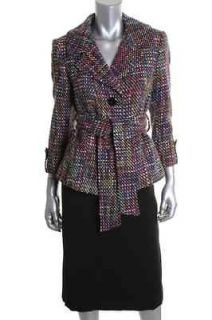 Tahari NEW Leon Black Tweed Belted 2PC Mid Calf Length Skirt Suit 6 