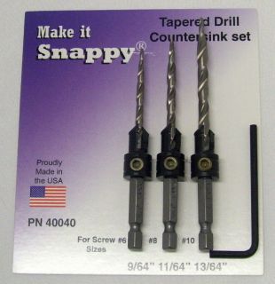 Snappy® Tapered Countersinks,3pc Set (#6,8 & 10 Screw).Hardened Alloy 