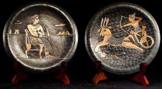 set of 2 egyptian copper wall plates king tut time