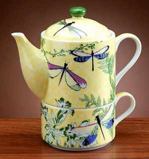 dragonfly tea for one teapot and cup set porcelian time