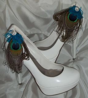 Shoe Clips Peacock feather teal rhinestone accents bridal shoe clips 