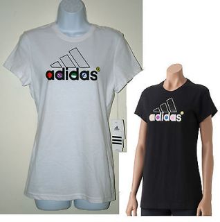 ADIDAS athletic sport logo womens tee active t shirt black or white 