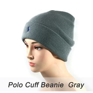 PO53 Gray Color Polo Acrylic Cuff Knit Beanie Men Women Warm Winter 