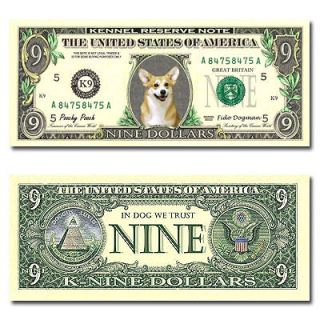 pembroke corgi novelty nine dollar bill dog 