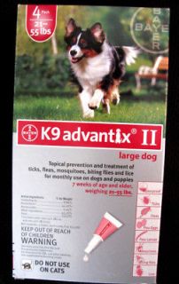 K9 ADVANTIX II TICKS FLEA TREATMENT FOR DOGS 21 55LBS, NEW FACTORY 