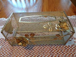 Vintage Gold Metal 3 D Flower Design Kleenex Tissue Holder Box