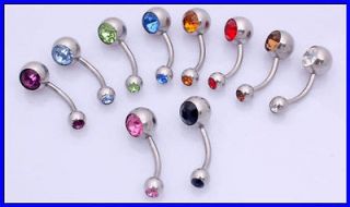 wholesale 10pcs double gem crystal belly bars navel rings from