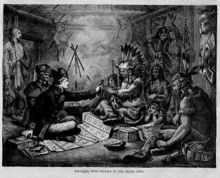 modoc indians smoking pipe antique print arrows lodge time left