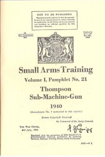 THOMPSON SUB MACHINE GUN 1940   WW2 BRITISH MANUAL REPRINTED BOOKLET
