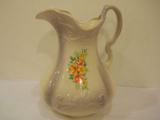 Prussia Older Reproduction Marked Wash Pitcher Basin Purple floral 