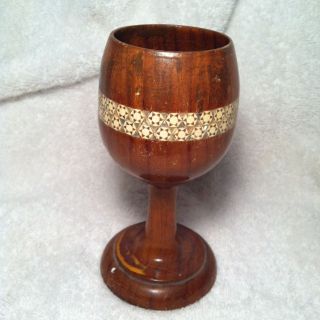 wood cup goblet wine mother of pearl inlay wioden pretty