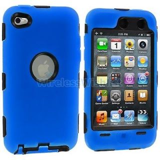 DELUXE BLUE 3 PIECE HARD/SKIN CASE+PROTECTOR COVER FOR IPOD TOUCH 4 