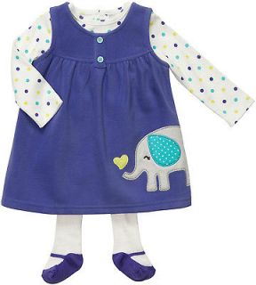 NWT 9 Mon Carters Jumper Dress Shirt Tights Elephant Purple Baby Girl