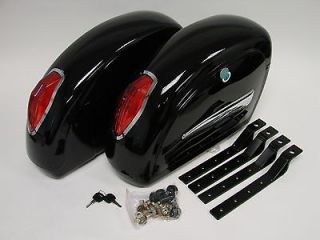 Black Motorcycle Cruiser Hard Saddle Bags Trunk Luggage w/ Lights 