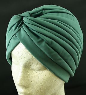 Turban Pleated GREEN genie cap stretch turband hairband full coverage 