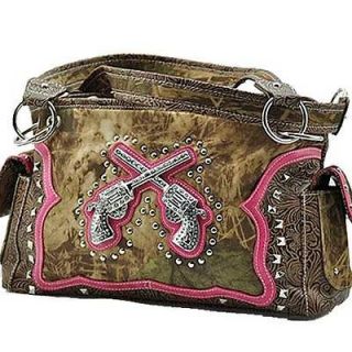 Pink Camo Cross Pistols Handbag Purse Western Country Rodeo Cowgirl 