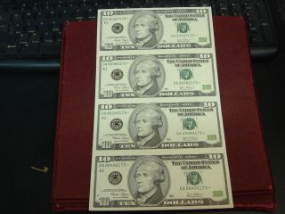 Uncut Sheet of 4 2003 $10 Ten Dollar Federal Reserve Star Notes A1 