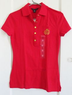 Womens TOMMY HILFIGER Polo Solid Red T SHIRT Size XS Retail $45