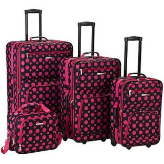 Rockland Fashion Expandable 4 Piece Luggage Set   Black Pink Dot