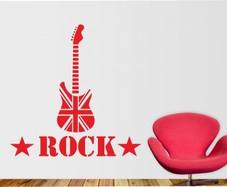 Rock Star Guitar Union Jack Music Wall Art Sticker, Decal, Graphic 