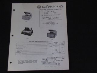 RCA VICTOR MODEL F 382/383 PORTABLE RECORD PLAYER SERVICE MANUAL