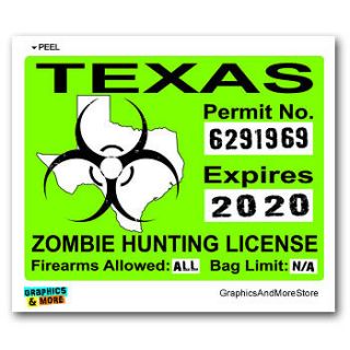 Texas TX Zombie Hunting License Permit Green   Biohazard Window Bumper 