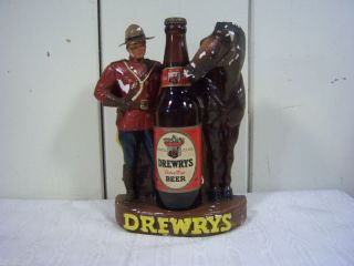 rare drewrys beer adv chalk statue canada mounty horse time