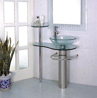   Bathroom Clear Tempered Glass Vessel Sink & Vanity Bath w/ Faucet x024