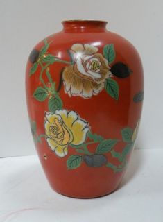 d277 kutani japanese porcelain red orange floral vase 6 time