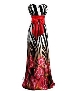 Zebra Tunic Bow Floral Hem Strapless Maxi Evening Dresses XL Red