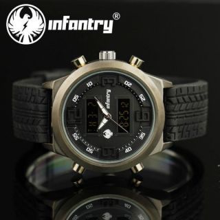   Mens Army LCD Digital Sport Quartz Watch Black Rubber Waterproof